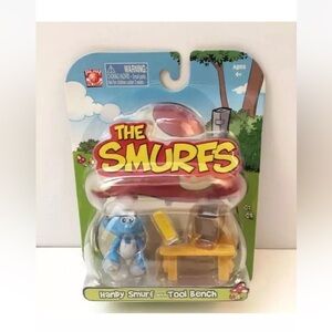 NEW Vtg 2008 Jakks Pacific Play Along Smurfs Figure-Handy Smurf with Tool Bench